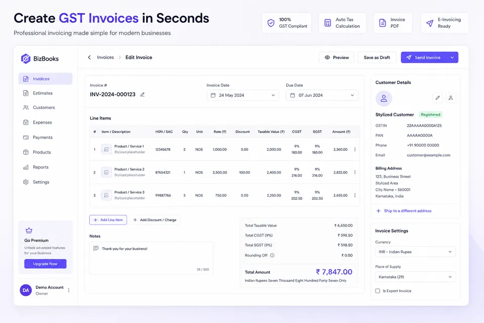 GST invoice customization in RevenueGrowth360